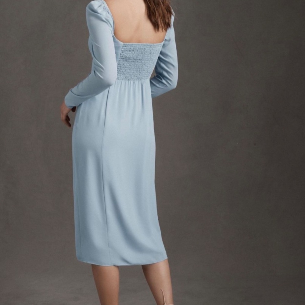 BHDN Long Sleeved Cocktail Dress, Blue / Grey, Sheer‎ Sleeves, NWT, size 2